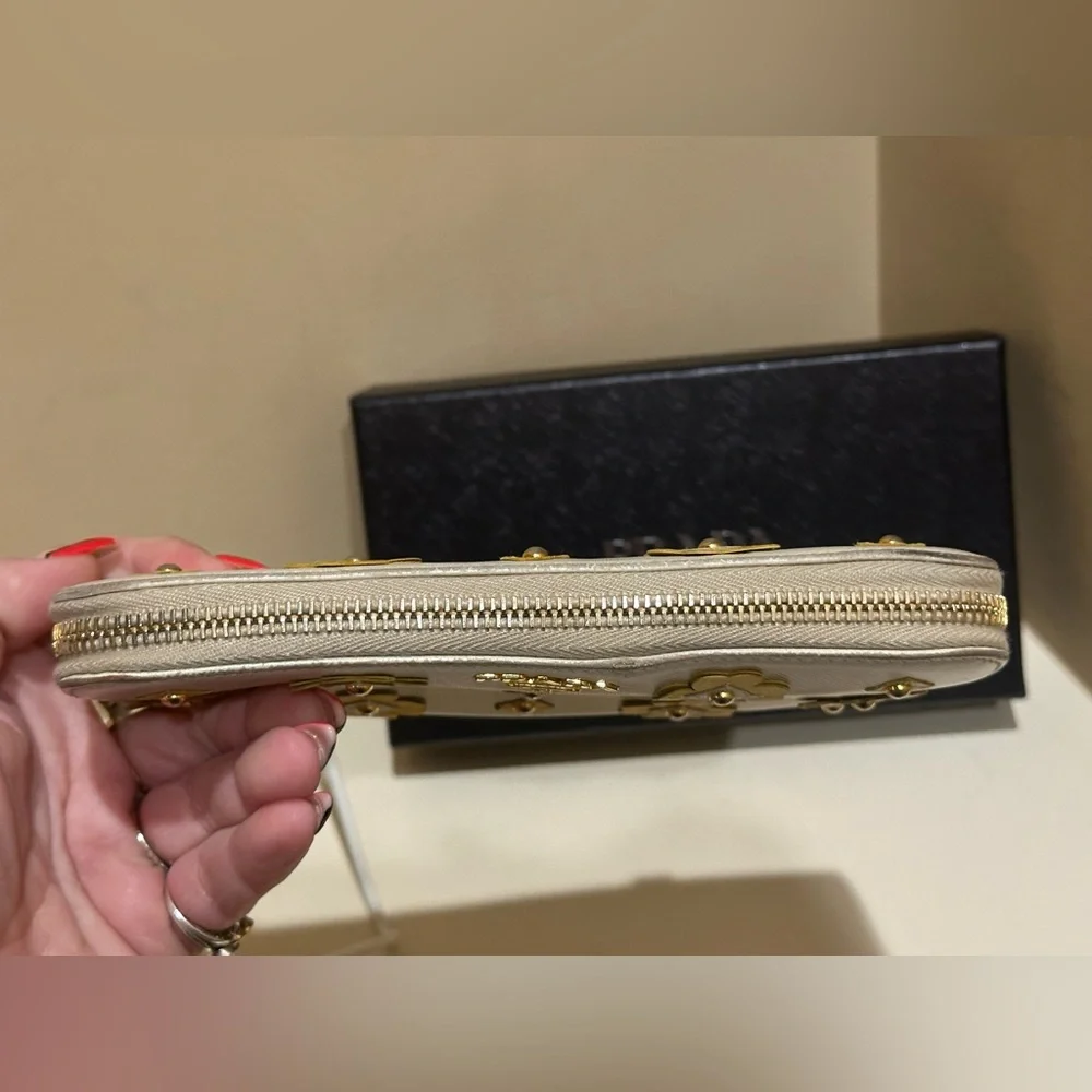 Prada Saffiano Fiori Zip-around Wallet with box
